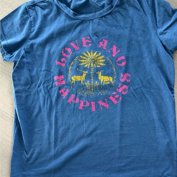 MOTHER Blue T-Shirt with Pink 'Love and Happiness' Graphic, Small - Picture 5 of 7